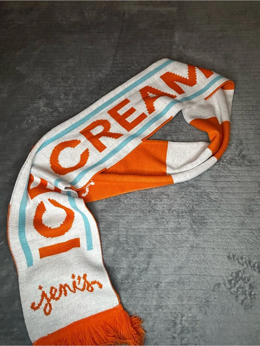 JENI’S Ice Cream Is Life Scarf Blue Orange White 60” EUC Reversable